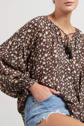 Women's Blouses Super Chic Black Floral Women Shirt For V-neck Tassle Long Sleeve Bohemian Style Cotton Tops Spring Summer Blouse