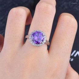 Cluster Rings Silver Colour Ring For Women Eternity Purple CZ Trendy Big Crystal Lovely Open Resizable Vintage