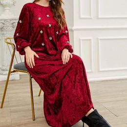 Ethnic Clothing Plus Size Velvet Abaya Dubai Women Embroidery Long Maxi Dress Muslim Turkey Kaftan Islamic Arab Robe Winter Gown Caftan