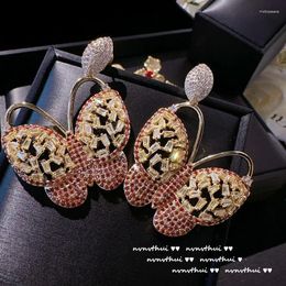 Stud Earrings Sparkling Zircon Butterfly Earring Ladies Elegant 925 Silver Flower Ear Female Luxury Gold Colour Wedding Fine Jewellery