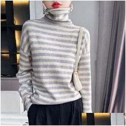 Women'S Knits & Tees Womens Knits Tees Women Plus Size Pure Wool Sweater Knit Plovers Spring High-Neck Retro Blouse Loose Cashmere Str Otdnj