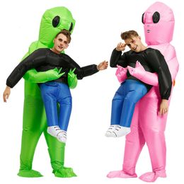 ET Iatable Suit Funny Green/pink Alien Monster Iated Garment Cosplay Costume for Adult Kids Holiday Party Stage