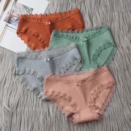 Women's Panties Women's Seamless Cotton Underwear Sexy Low Waist Lace Ruffle Briefs Solid Color Stretch Underpants Breathable Intimates Lingerie 231030