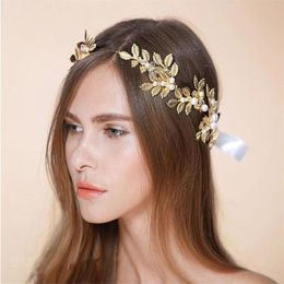 Greek Goddess Headpiece Gold Laurel Leaf Headband Grecian Crown Bridal Pearls Headpiece Bridesmaids Gift Prom Headpiece W01042862