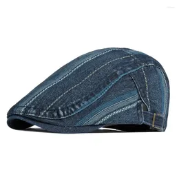 Berets Personalised Stitching Washed Denim Beret Men And Women British Retro Peaked Cap Artistic All-match Casual Advance Hats