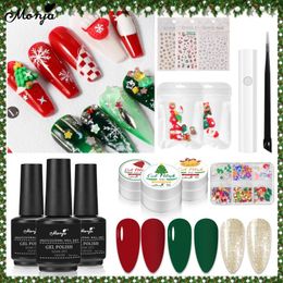 Nail Art Kits Monja Christmas Design Tools Set UV Gel Polish Rhinestone Decorations Stickers Dryer Sand File Brush DIY Manicure Tool