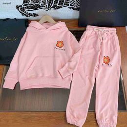 Luxury baby Tracksuits Solid color Autumn set for kids Size 110-160 Flower print hoodie and Lace up pants Oct25