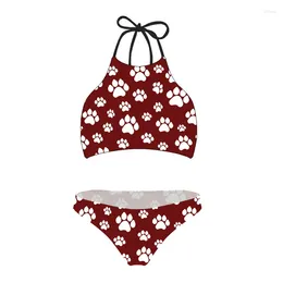 Women's Swimwear Swimming Suit For Women Sexy Crop Tops Bikini Set Cute Dog Pow Print Summer Brazilian Bikinis Swimsuit Female Plus Size