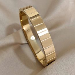 Bangle DODOHAO Chunky Lattice Texture Prime Circle Stainless Steel Wide Bracelet For Women Men Punk Gold Colour Wrist Jewelrry