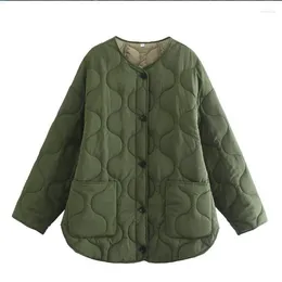 Women's Trench Coats VXO Parkas Green Bomber Jacket Outwear Casual Loose Single-breasted Crew Neck Outerwear Streetwear Vintage Coat