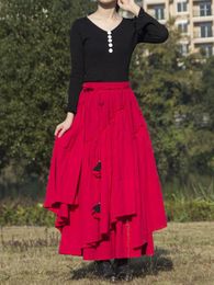 Skirts Premium Cotton Linen Women Medieval Skirt Solid Retro Ethnic Style Irregular Hem Ball Gown Muslim Maxi Long Girl