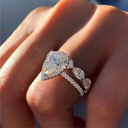 Choucong Unique Sparkling Luxury Jewellery 925 Sterling Silver Water Drop White Topaz CZ Diamond Pear Cut Women Wedding Bridal Ring 266x
