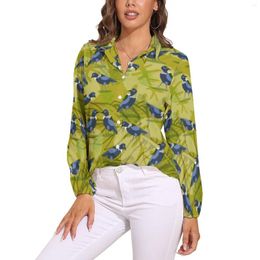 Women's Blouses Vintage Birds Print Blouse Long Sleeve Green Leaves Pretty Women Classic Oversized Shirt Custom Top Gift Idea