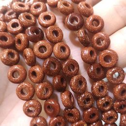 Beads Natural Wheel 5MM Big Hole Golden Sand Stone Loose Round Gem Spacer For Jewelry Making DIY Bracelet Earrings 10MM