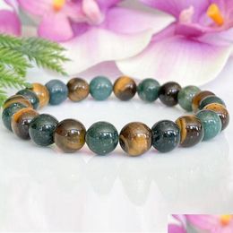 Beaded Mg1549 Strand Moss Agate Tiger Stone Bracelet Healing Crystals Nce Gemstone Yoga Fashion Womens Luck Jewelry Drop Delivery Bra Dhfec