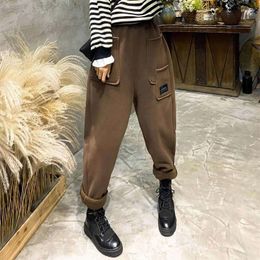 Women's Pants 2023 Autumn Winter Arts Style Women Elastic Waist Thicken Warm Harem All-matched Casual Ankle-length Loose V505