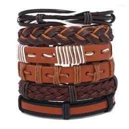 Bangle 6 Pcs/lot Handmade Retro Brown Leather Men Bracelets Adjustable Jewellery For Women DIY Mix Match Styles Gifts