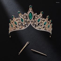 Hair Clips A Elegant Baroque Green-color Crown Full Of Classical Quality Designed For Ladies' Performance Party (With Two Clips)