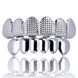 18K Gold Bump Lattice Teeth Grillz Hip Hop Men's Top and Bottom Grills Dental Mouth Punk Teeth Caps Rapper Cosplay Body Jewel2760