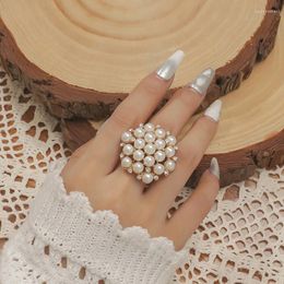 Cluster Rings Elegant White Pearl Zircon Ring Women Girl Vintage Jewellery Accessories Luxury Geometric Exaggerated Wedding Party