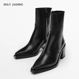 Dress Shoes High Heels Women Short Boots Elegant Pointed Toe Office Lady Shoes Woman Genuine Leather Side Zipper Autumn Winter 231031