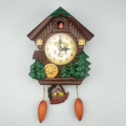 Wall Clocks Cuckoo Bird House Creative Clock Pastoral Style Cartoon Kids Room Decorative Full Music Time Reporting 231030