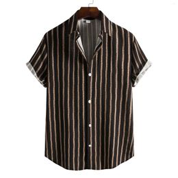 Men's Casual Shirts Shirt 2023 Hawaiian Colourful Striped Short Sleeve For Men Top Oversized Tee Clothing