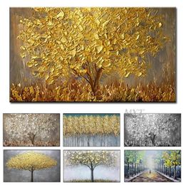 New Handmade Large Modern Canvas Art Oil Painting Knife Golden Tree Paintings For Home Living Room el Decor Wall Art Picture6936328