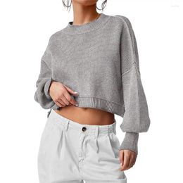 Women's Sweaters Women Fashion Cropped Sweater Round Neck Long Sleeve Pullover Loose Knitwear Autumn Winter Casual Knitted Clothes