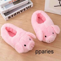 No logo Fashion Pparies- Pink Pig Q Pig Cartoon Animal Cotton Slippers Cute Little Pig Super Cute Plush Shoes All Inclusive Floor Warm Shoes at Home