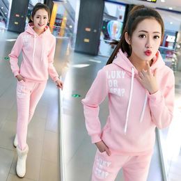 Gym Clothing Autumn Winter Women's Sport Fleece Hooded Cotton Hoodies Pants Suit Mujer Long-sleeved Sweatshirts Tracksuit Exercise Sets