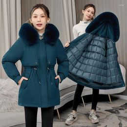 Women's Trench Coats Autumn Winter Women Windproof Parkas Removable Cotton Padded Lining Big Fur Collar Thick Warm Hooded Korean Puffer