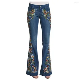 Women's Jeans Women Straight Leg Cargo Pants Embroidery Destoryed Flare Button Waist Bell Bottom Denim Streetwear Y2k Flared