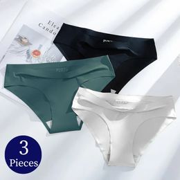 Women's Panties TrowBridge 3PCSSet Solid Colours Women's Panties Breathable Seamless Underwear Silk Satin Sexy Panty Thin Cosy Lingerie 231030