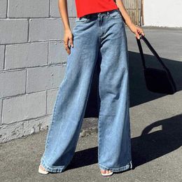 Women's Jeans For Women Plus Size Streetwear Loose Wide Leg Fork Waist High Waisted Stretch Pantalones De Mujer