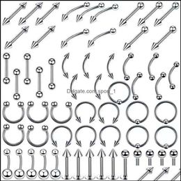 Jewelrystainless Steel Set Tongue Rings Body Piercing Eyebrow Belly Nose Nail Jewellery Aessories 120 Mixes Whole Drop Delivery 221L