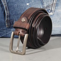 Belts Genuine High Quality Leather Belt Men Luxury Vintage Aged Alloy Pin Buckle Design Brand Strap For Jeans Designer