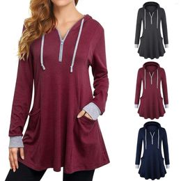 Women's Hoodies Thin Tunic Long Sleeve Zip Up Sweatshirts Pullover Blouse Tops