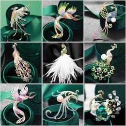 Brooches Chinese High-end Micro-zircon Coloured Phoenix Peacock Brooch Gold-plated Natural Pearl Clothing Accessories Pin Women Gifts