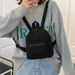 School Bags Mini Plush Backpack Solid Colour Ladies Little Girls Wild Fashion Soft Autumn Winter Stylish Small Daypack For Shopping Street