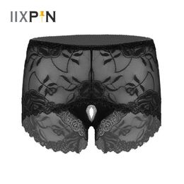 Sexy Women Lingerie Open Crotch Panties See-through Lace Patchwork Mid Waist Erotic Crotchless Briefs Underpants Underwear180x