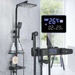 Soffioni doccia per bagno Set di rubinetti LCD digitali termostatici per montaggio a parete con spruzzatore per bidet a cremagliera Sistema di miscelazione acqua fredda 231030