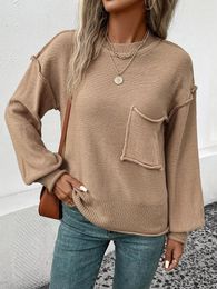 Women's Sweaters Benuynffy Womens Casual Drop Shoulder Fall Sweater 2023 Fashion Crew Neck Long Sleeve Knit Pullover Jumper With Pockets