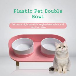 Cat Bowls Feeders Pet Cat Double Bowls Feeder Adjustable Height Cats Dogs Drinker Water Bowl Dish Elevated Feeding Food Feeders Cat Dog Supplies 231031