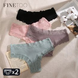 Women's Panties FINETOO 2PCS Women's Cotton Underwear Sexy Lace Floral Panties Low Rise Comfortable lingerie Erotic Seamless Breathable lingerie 231030