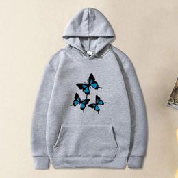 Women's Hoodies Women Hoodie Fall Winter Fashion Butterflies Print Sweatshirt Large Pocket Loose Warm Female Ladies Sport Blouse Top