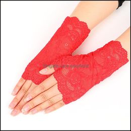 Five Fingers Gloves Spring Summer Sexy Lace Gloves For Women Sunscreen Short Fingerless Driving Half Finger Mittens Elastic 20220302 Dhdys