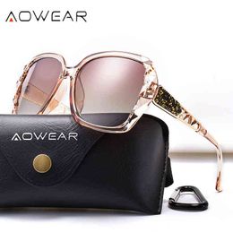 Sunglasses AOWEAR Oversized Sunglasses Women Polarised Square Sun Glasses for driver Black Diamond Women's Sunglass gafas de sol mujer T220831