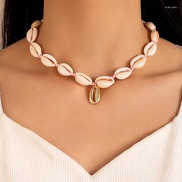 Chains Bohemian Gold Shell Chain Choker Necklace For Women Handmade Rope Alloy Metal Adjustable Jewellery Accessories Collar