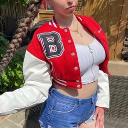 Women's Jackets Women's Brown Baseball Fashion Fall For Women 2022 Patchwork Button Black Crop Top Y2k Coats Red Varsity Bomber Jacket